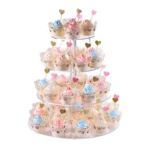 4-stufiger kristall-acryl-runder Cupcake-Stand Party Hochzeit Geburtstag Kuchen-Vorstellungsregal
