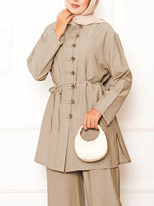 Alla rinfusa modeste da donna eleganti abiti musulmani medio-orientali Dubai due pezzi completo camicia a maniche lunghe a maniche lunghe camicetta pantaloni da donna - Product Image 2