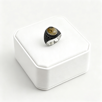 Kaanjewelry Bague Chevalière Homme en Argent Sterling 925, Cabochon Ovale en Agate Naturelle, Finition Antique Noire Oxydée à Motif de Points, Bande Large