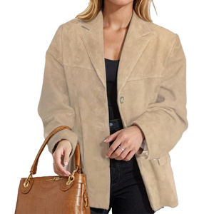 Blazer à manches longues à poche surdimensionnée marron vintage élégant pour femmes nouveauté <span class=keywords><strong>Trench</strong></span>-coat à bouton unique pour automne Polyester - Product Image 3