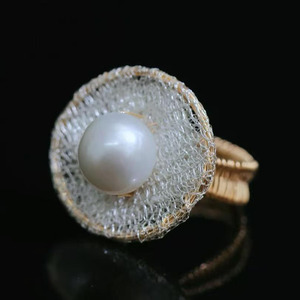 wholesale Handmade Italian Mesh Lace Pearl <b>Ring</b>, USA Imported 14K Gold Filled Natural Freshwater Pearl Adjustable Statement <b>Ring</b> - Product Image 3