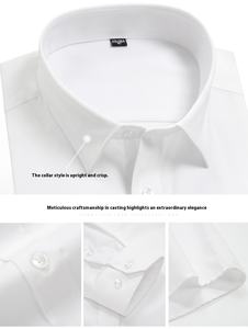 Kemeja Pria Lengan Panjang Kerah Kotak Putih Polos Anti Kusut, Model Bisnis Formal Single Breasted, Cetak Digital 180g - Product Image 4