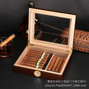 Humidor de Cigarros de Madera Cuadrado con Tapa Abatible, Higrómetro, Almacenamiento de Escritorio, Madera Sólida Marrón Hecha a Mano - Product Image 2
