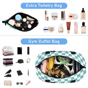 Low Moq Checkered Duffle <b>Bag</b> Carry on Luggage Handbag Custom Logo Sports Weekender Gym <b>Bag</b> Set with <b>Trolley</b> Sleeve - Product Image 4