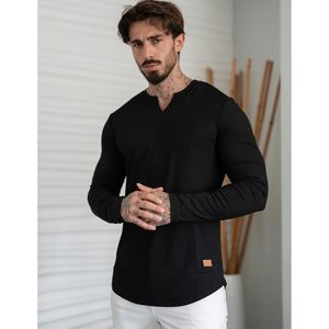 FOXA เสื้อยืดคอกลมแขนยาวผู้ชายแบบมีริบ เสื้อถักลำลอง - Product Image 2