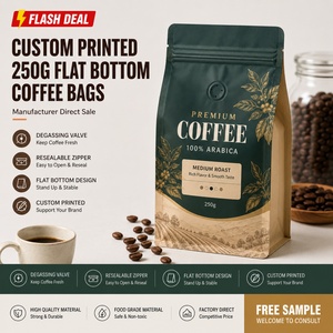 Venta Directa de Fábrica, Bolsas de Empaque para Granos de Café con Fondo Plano, Impresión Personalizada, Entrega Rápida, con Válvula y Cierre - Product Image 1