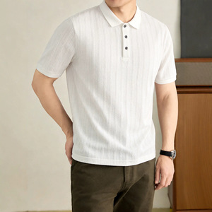 <span class=keywords><strong>Polo</strong></span> da Uomo di Alta Qualità, Traspirante e Assorbente, in Maglia <span class=keywords><strong>Jacquard</strong></span> a Maniche Corte, Tinta Unita, per Uso Casual - Product Image 4