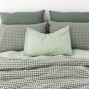 Taie d'oreiller en coton personnalisée de luxe, couleur verte, motif gingham, pré-lavée, douce, respirante, pour hôtel, maison, vente en gros - Product Image 1