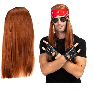 Conjunto de pulsera Punk de <span class=keywords><strong>disfraz</strong></span> de Peluca de Rock <span class=keywords><strong>Hippie</strong></span> europeo y americano, accesorios de rendimiento de pelo liso marrón de los años 1950 1960 - Product Image 1