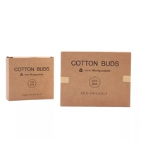Palos de oreja de madera con logotipo personalizado, bastoncillos de algodón natural, 200 Uds., bastoncillos de algodón de bambú con caja de papel Kraft