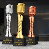 Trophée Microphone Personnalisé pour Chant, Discours, Récitation, Compétition – Or, Argent, Bronze, Cristal