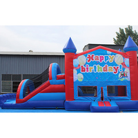 Promotion : Parcours d'obstacles aquatiques gonflable avec toboggan et piscine, et château gonflable avec fosse à balles, idéal pour mariages et fêtes