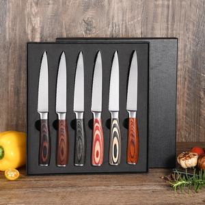 RUITAI - مجموعة سكاكين ستيك 420J2 من <span class=keywords><strong>6</strong></span> قطع من المصنع, بغطاء من الاستانلس ستيل ومقبض من الخشب الملون، سكين ستيك مدبب - Product Image 1