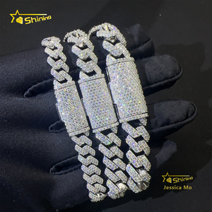 Vòng tay Miami Cuban bạc S925 mạ đá Moissanite VVS1, kiểu Hip Hop, 2 hàng, kích thước 8mm 10mm 12mm, bán chạy, mẫu mới - Product Image 2