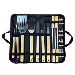 Juego de utensilios de barbacoa de acero inoxidable personalizados al por mayor para exteriores con mango de madera, espátula y pinzas - Product Image 5