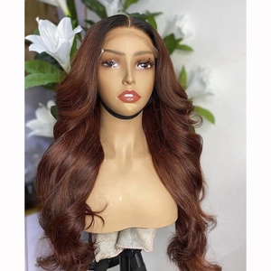 Cheveux bruts sans colle hd dentelle vague de corps droite perruque de cheveux humains 13x4 dentelle avant perruque couleur chocolat brun double tirage perruques pour les femmes - Product Image 2