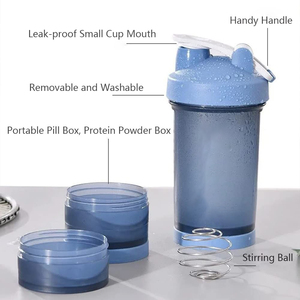 מכירת חיסול - בקבוק שייקר חלבון קלאסי 3 שכבות 450 מ\\\"ל 600 מ\\\"ל עם מארגן כדורים וקופסת אחסון לבקבוק מים לחלבון - Product Image 4