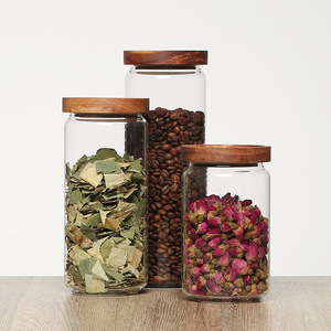 Yolowe lọ đựng thức ăn gia vị nhà bếp gia đình lọ thủy tinh kín khí có nắp gỗ keo đựng thức ăn có nắp đậy lọ bánh quy kín khí - Product Image 2