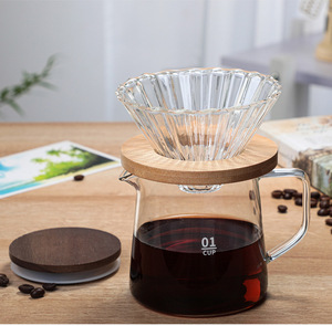 Offre Spéciale 300ml 500ml au <span class=keywords><strong>micro</strong></span>-ondes Et Résistant À la chaleur En Verre Café Serveur Pour Verser Sur Café pot avec Couvercle En Bois D'acacia - Product Image 6