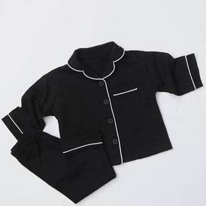 أطقم بيجامات قطنية للأطفال بأكمام طويلة مريحة ملابس نوم حرارية دافئة تتميز بطباعة بلون واحد للأولاد والبنات للخريف - Product Image 2