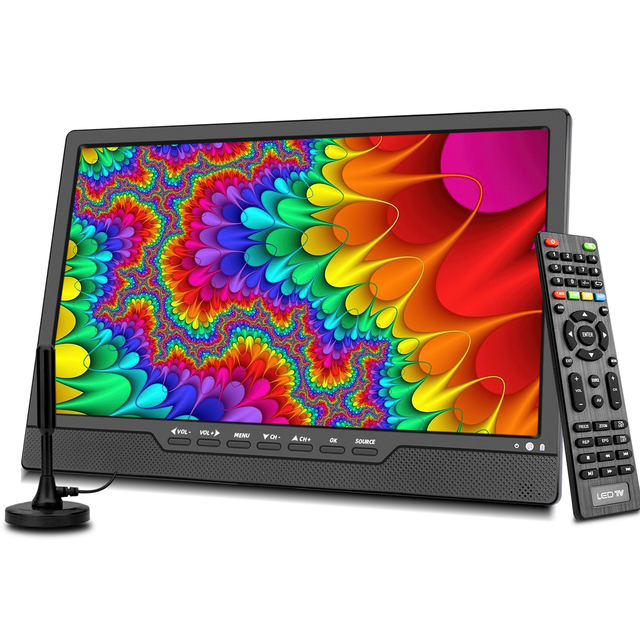 KCR 14.0 Inch LED LCD Screen 720P HD Digital Portable TV with ATSC/DVB-T2/ISDB-T Support Rechargeable Battery USB Interface