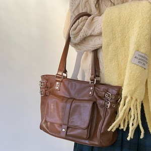 Bolso tote retro marrón de gran capacidad con bolsillo con cremallera para uso diario - Product Image 3