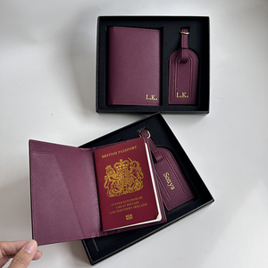 Set Porta <span class=keywords><strong>Passaporto</strong></span> e Etichetta Bagaglio in Pelle Saffiano con Logo Personalizzato - Product Image 3