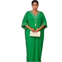 Robe d'été en laine imprimée à col en V pour femmes musulmanes du Moyen-Orient, transfrontalière |   Robe de style ethnique arabe |   Commerce mondial prêt à expédier