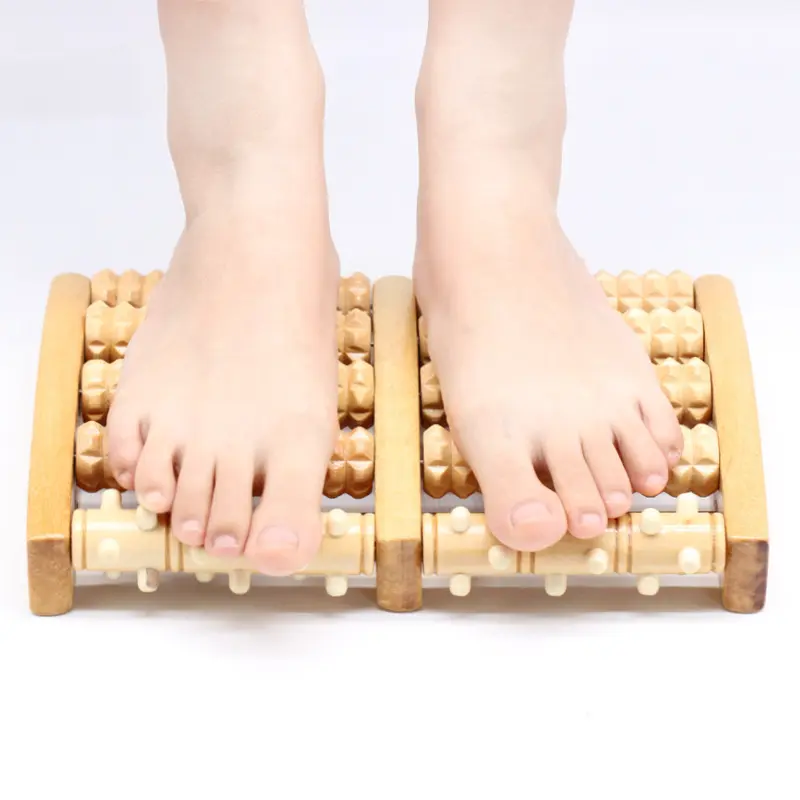 Rolo de madeira para massagem nos pés, rolo de madeira para massagem nos pés com 5 linhas de rolo para terapia de dor no calcanhar, produto de terapia com dor nos pés