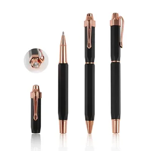 Ttx Hoge Kwaliteit Druk Unieke Ontwerp Zeshoekige Metalen Luxe Gift Roller Inkt Gel Balpen Met Kristal Diamant Pen Deksel