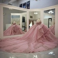 Glitzerndes Formelles Partykleid mit Perlenstickerei Süße 16 Kristall-Ballkleid Vestidos De 15 Anos Langes Schleppkleid Rosa Quinceanera-Kleider MQ739