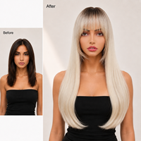 Perruque longue et droite blond clair avec frange complète, résistante à la chaleur, en cheveux synthétiques, pour femmes, vente en gros, lot en vrac, directement de l'usine