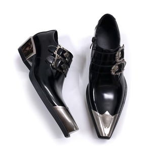 Chaussures <span class=keywords><strong>Derby</strong></span> de Luxe pour Hommes en Microfibre, Style Punk avec Accents Métalliques, Double Boucles, Semelle Épaisse, Motif Uni - Product Image 3