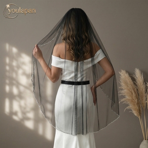 YouLaPan V248 Velo da Sposa Nero Traspirante in Rete Ultra-sottile con Bordi in Cristallo, Accessorio Perfetto per la Sposa Moderna - Product Image 5