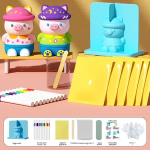 لعبة هدية للأطفال للرسم والتلوين اليدوي، دمية جبسية للرسم عليها، تماثيل جبسية للأطفال بنمط النقاط، دب/قطة/خنزير - Product Image 2