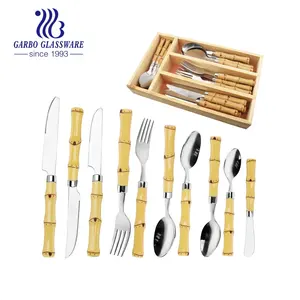 ขายร้อน Schwarz กระจกภาษาโปลิชคําสแตนเลส Flatware ชุดช้อนส้อมทองชุดสําหรับโรงแรมร้านอาหารบ้านไม้ไผ่จับบราซิล