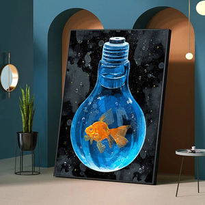 Salon décoration de la maison Cuadros Graffiti toile peintures poisson est dans l'ampoule affiches imprime images abstraites impression sur toile - Product Image 1