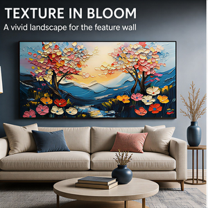 Impression d'art mural paysager <span class=keywords><strong>montagne</strong></span>-arbres coloré, image texturée pour salon, hall d'hôtel, intérieurs contemporains - Product Image 1