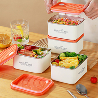 Boîte à lunch micro-ondable avec intérieur en acier inoxydable et extérieur en PP, couvercle anti-fuite, récipient alimentaire réutilisable pour le bureau, l'école, la maison
