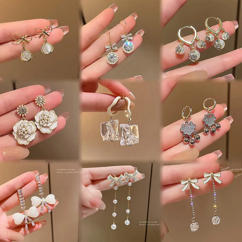 Temperament S925 silver flower earrings pearl geometry butterfly Tassel Earrings Fashion Gold jewelry accessories gift