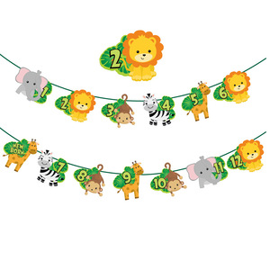 Zoo happy birthday cadre photo bannière décoration familiale nécessaire quotidienne pour les nouveau-nés et les enfants 12 mois clip photo - Product Image 2