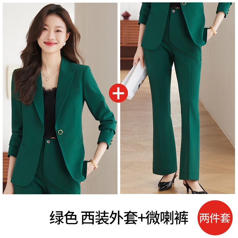Green suit with flared trousers