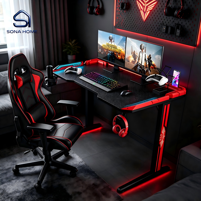 E-sports Gaming Computer Desk Standard Gaming Desk (with RGB Lights & Multi-Function Accessories)