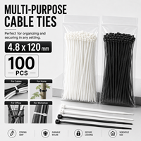 Attaches-câbles autobloquantes mini 4,8x120mm, 100 pièces, noir et blanc, en nylon, à forte adhérence, pour l'organisation de fils et cordons, sangles de fixation, lot