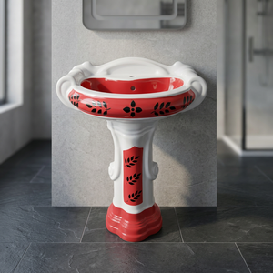 Big Sterling Porcelain Pedestal Wash Basin Set Lavabo Sink Stand Wooden <b>Rustic</b> Color Designer Sanitary Ware - Product Image 3