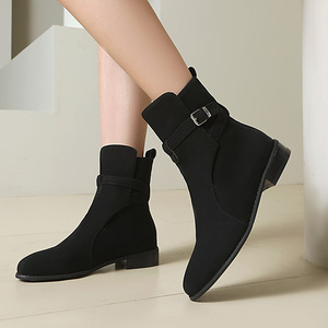 Women Ankle <b>Boots</b> Round Toe Flat Buckle Strap Faux Suede <b>Boot</b> Comfort Solid Color Black Drop Shipping - Product Image 1