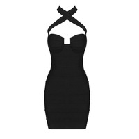 Vêtements européens Leggings Off-The-Shoulder Hanging Neck Sleeveless Bandage Dress White Waist Knit Bag Hip Hot Girl Short Skirt