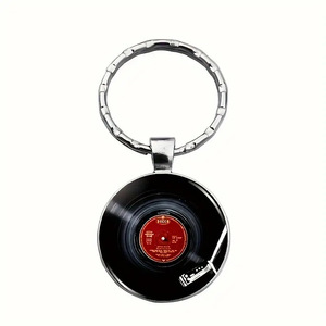 Vinile nero Record di <span class=keywords><strong>musica</strong></span> tempo di registrazione pietra chiave <span class=keywords><strong>portachiavi</strong></span> in vetro decorazione convessa borsa ciondolo auto in metallo <span class=keywords><strong>portachiavi</strong></span> - Product Image 1