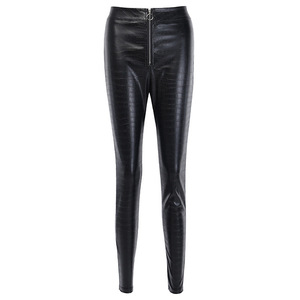 Logo personnalisé taille haute fermeture éclair femmes <span class=keywords><strong>pantalons</strong></span> serrés noir PU <span class=keywords><strong>cuir</strong></span> de crocodile pantalon slim pour femmes <span class=keywords><strong>pantalons</strong></span> Streetwear - Product Image 3