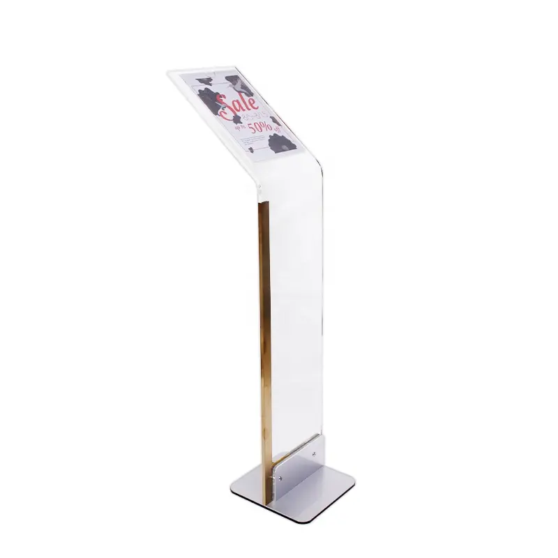 Personalizado acrílico transparente suporte do folheto A4 floor standing publicidade sinal cartaz display stand para exposição do supermercado hotel
